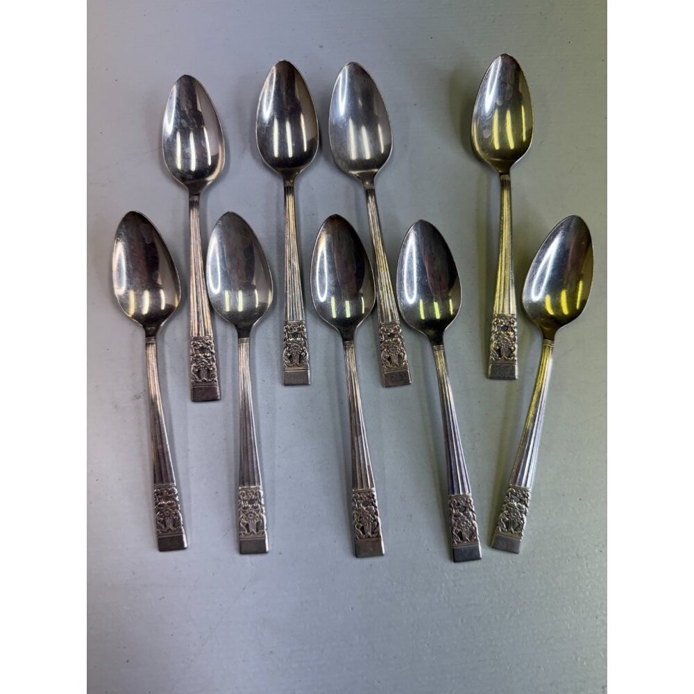 Set of 9 ONEIDA Community CORONATION 1936 Silver Teaspoons 6⅛"